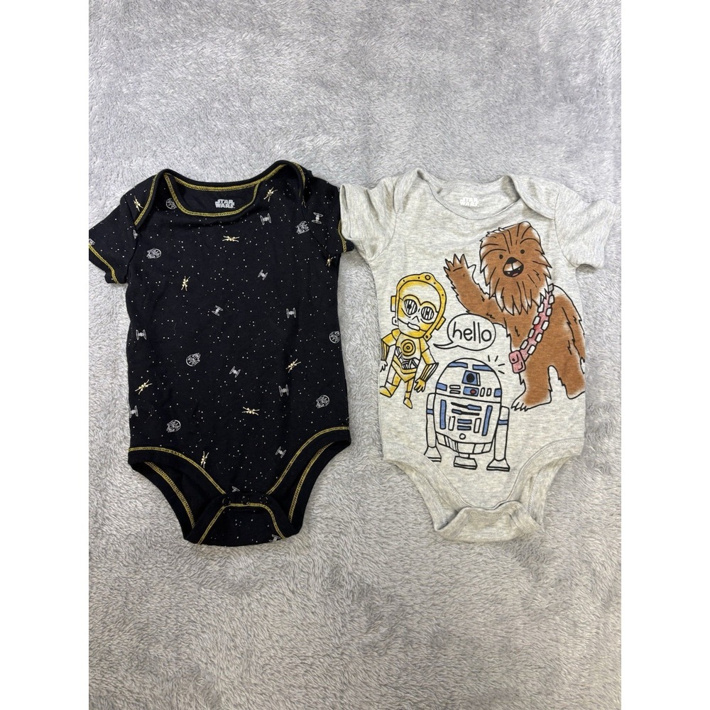 Lot of 2 Boy's 12 Months Star‎ Wars Chewbacca C3PO Casual One Piece 0736
